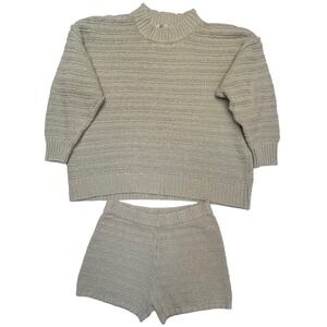 FP Beach by Free People Sage Green Cozy Textured Knit Sweater Shorts Set Size M